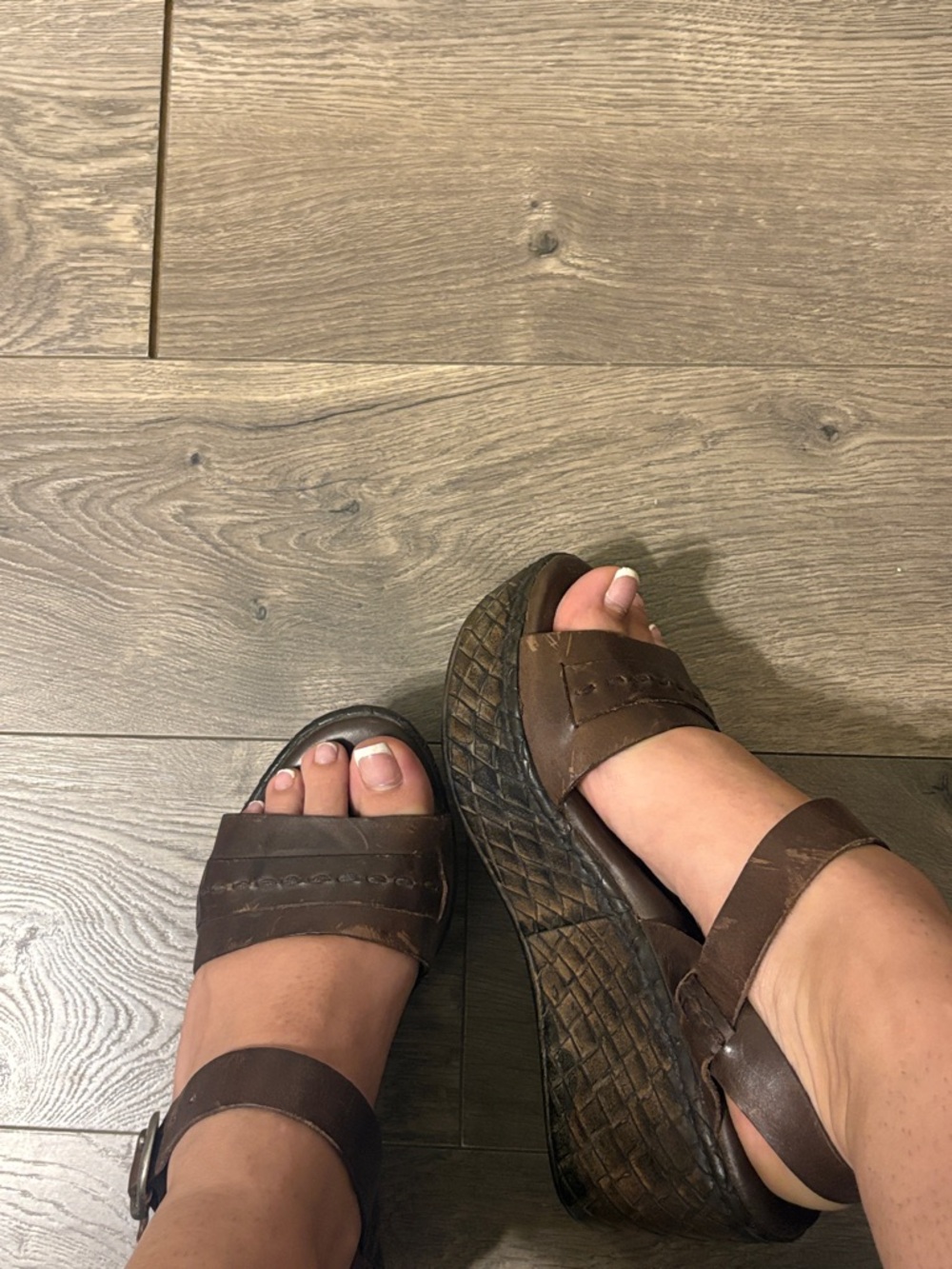 Born Brown Leather Platform Sandals with Ankle Strap
